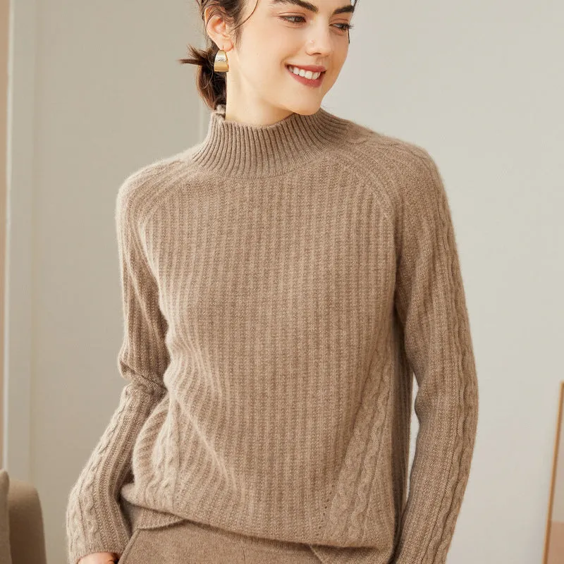 100% Pure Cashmere Sweater Half Turtleneck Soft Casual Loose Long-sleeved Cashmere Sweater