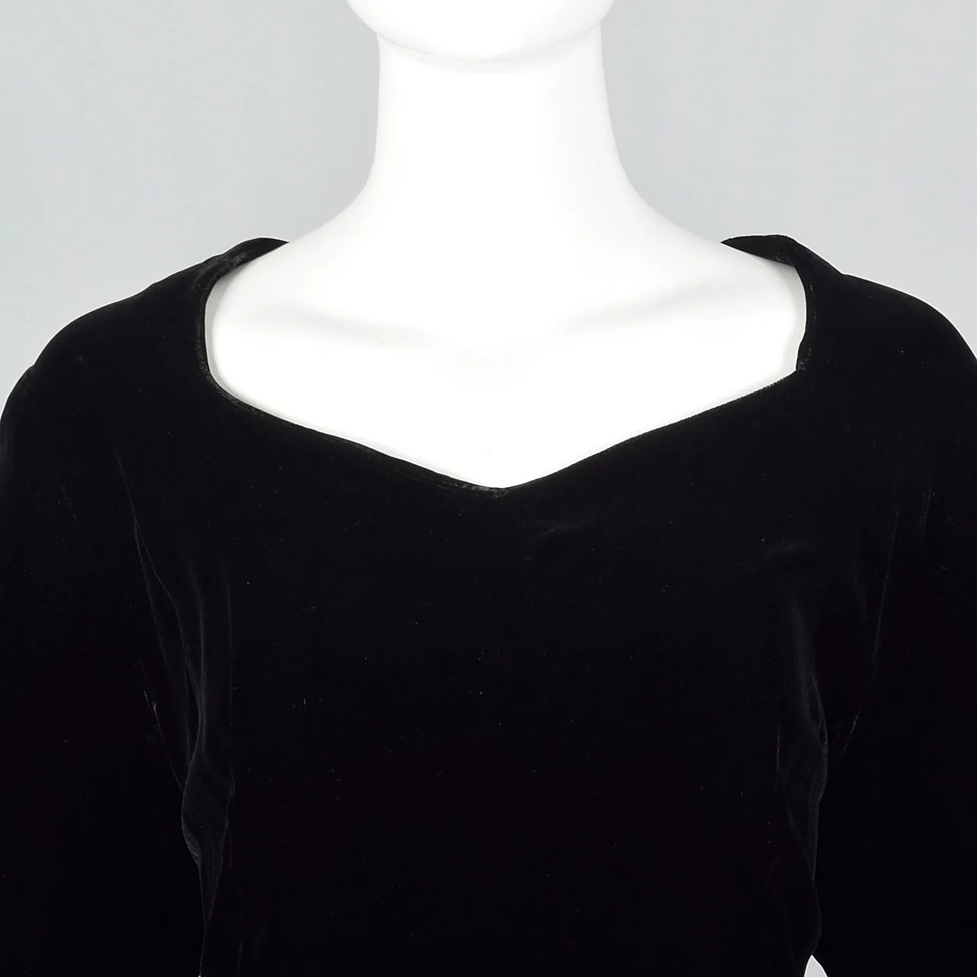 1950s Black Velvet Dress with Sweetheart Neckline
