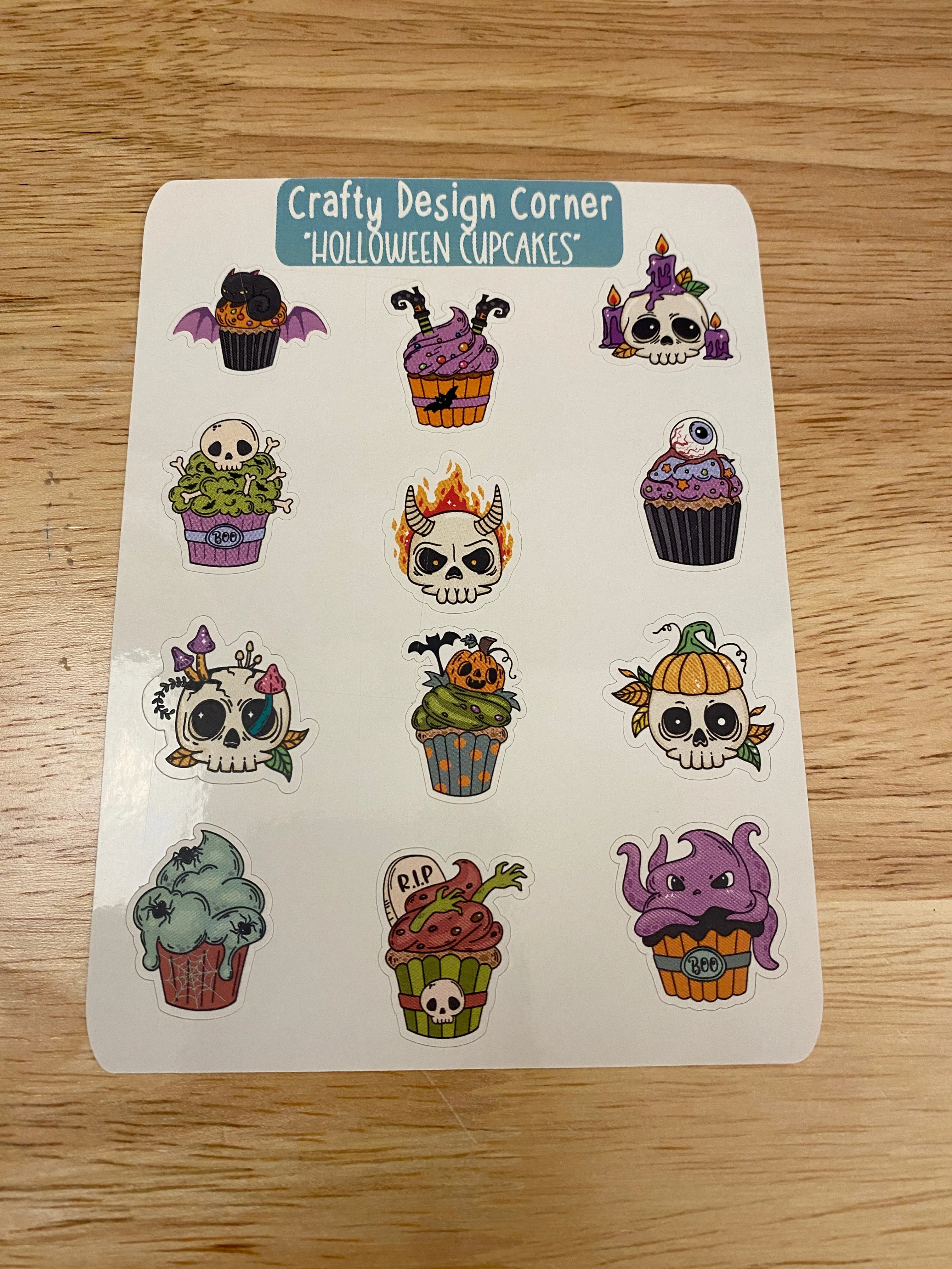 1" Holloween Cupcakes stickers, Cupcakes with Skulls sticker sheet, Matte Planner Sticker or Glossy Planner Sticker, Cute Cupcakes skulls