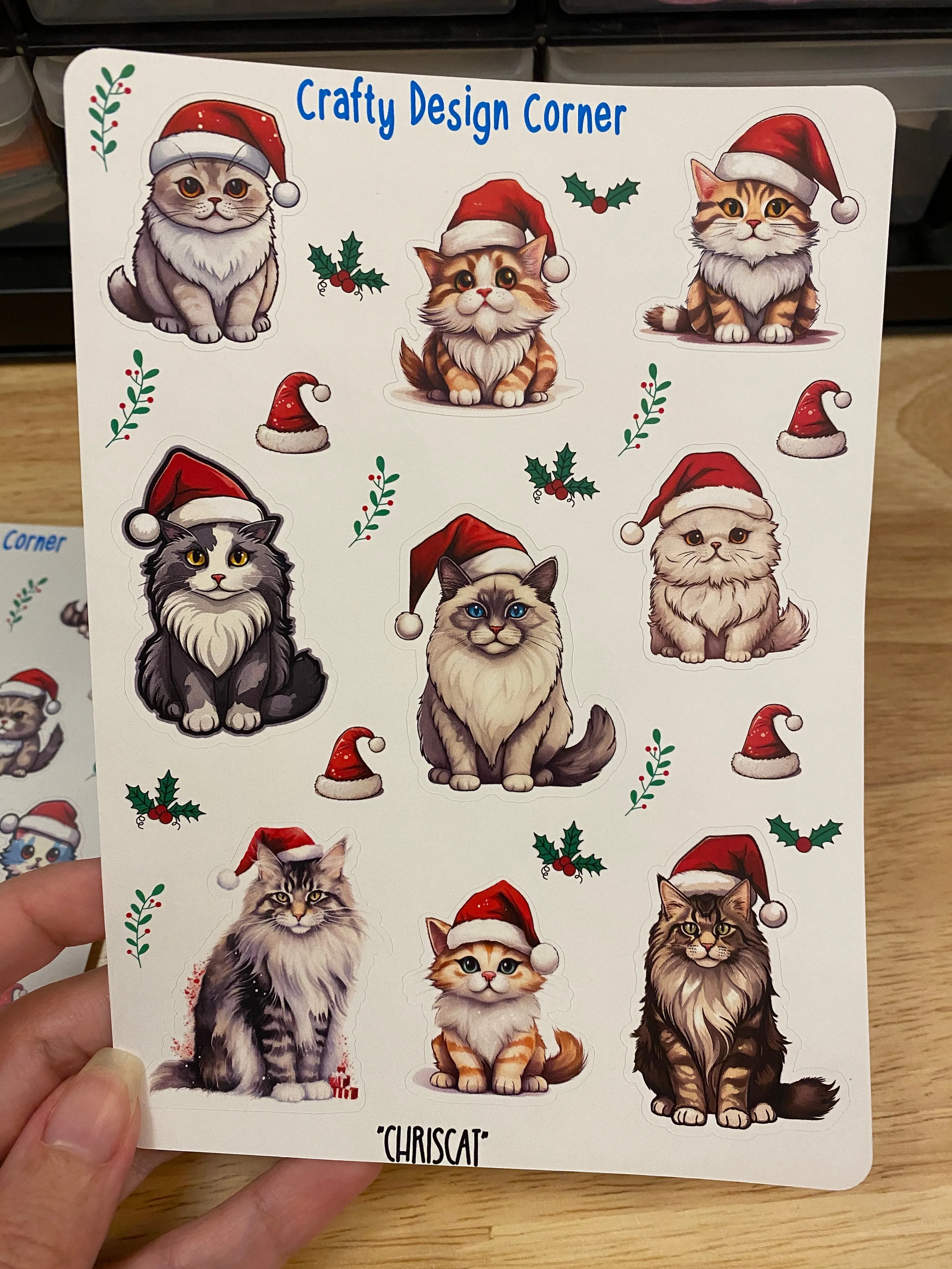 2 sheets Santa kitties sticker, Santa cats Sticker Sheet, cat Sticker Sheet, Christmas Kitties, Christmas Cat Stickers, Cat with Santa hat