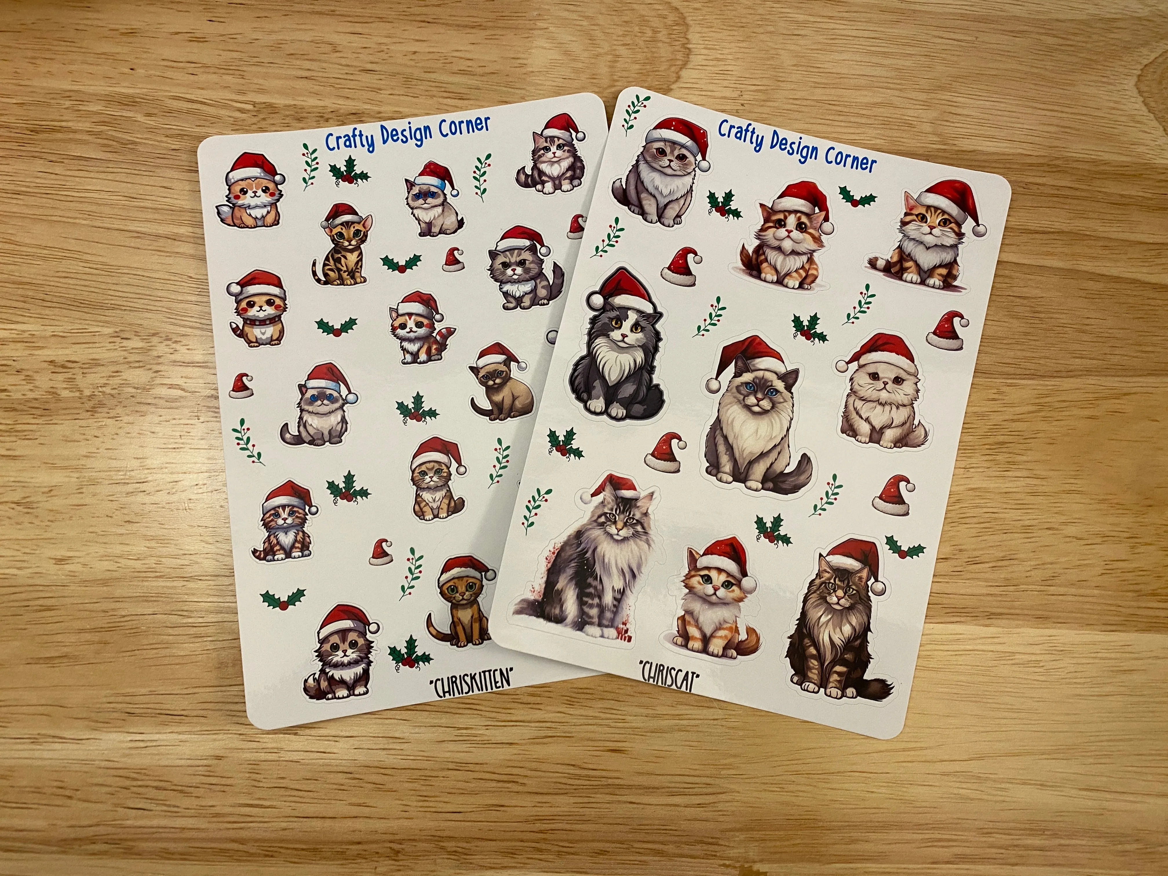 2 sheets Santa kitties sticker, Santa cats Sticker Sheet, cat Sticker Sheet, Christmas Kitties, Christmas Cat Stickers, Cat with Santa hat