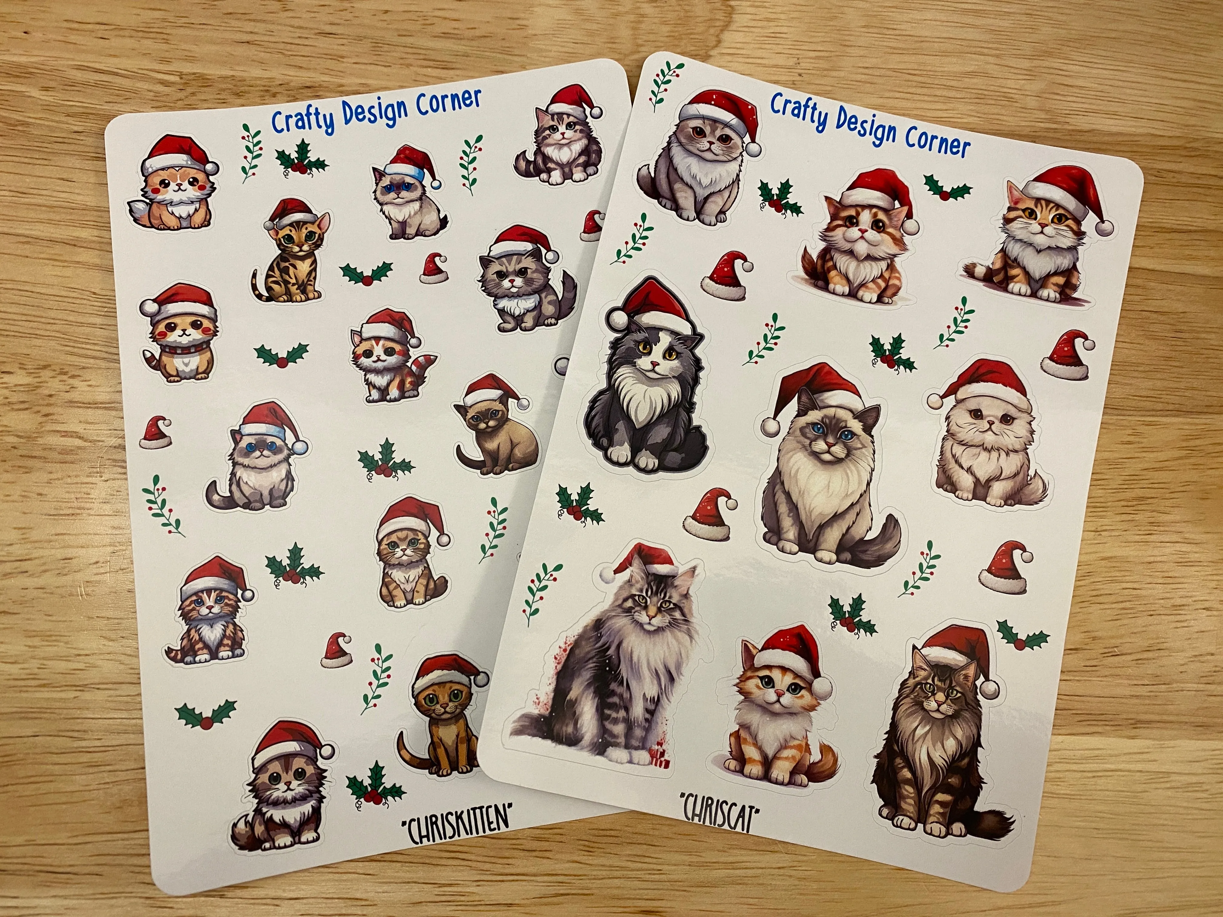 2 sheets Santa kitties sticker, Santa cats Sticker Sheet, cat Sticker Sheet, Christmas Kitties, Christmas Cat Stickers, Cat with Santa hat