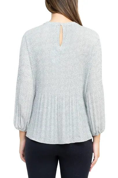 Adrianna Papell Crew Neck 3/4 Sleeve Keyhole Back Ruched Waist Multi Print Woven Top by Curated Brands