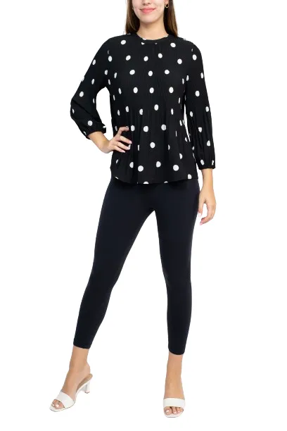 Adrianna Papell Crew Neck 3/4 Sleeve Keyhole Back Ruched Waist Multi Print Woven Top by Curated Brands