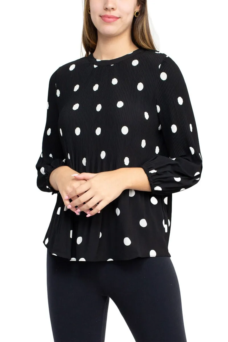 Adrianna Papell Crew Neck 3/4 Sleeve Keyhole Back Ruched Waist Multi Print Woven Top by Curated Brands