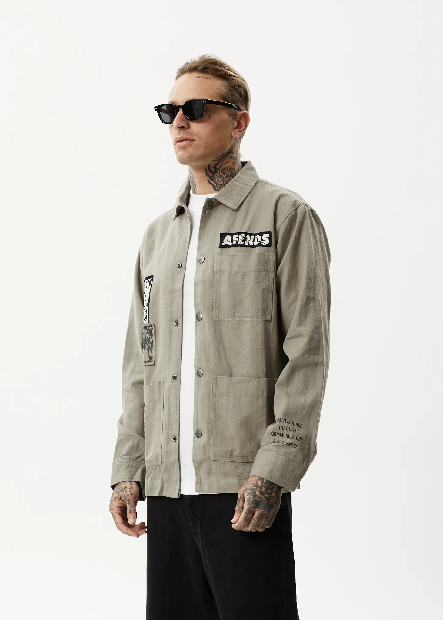 AFENDS Mens Late Start - Hemp Herringbone Work Jacket - Olive