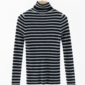 ALEGER No 32 Skinny Rib Polo Cashmere Blend - BLACK/GREY
