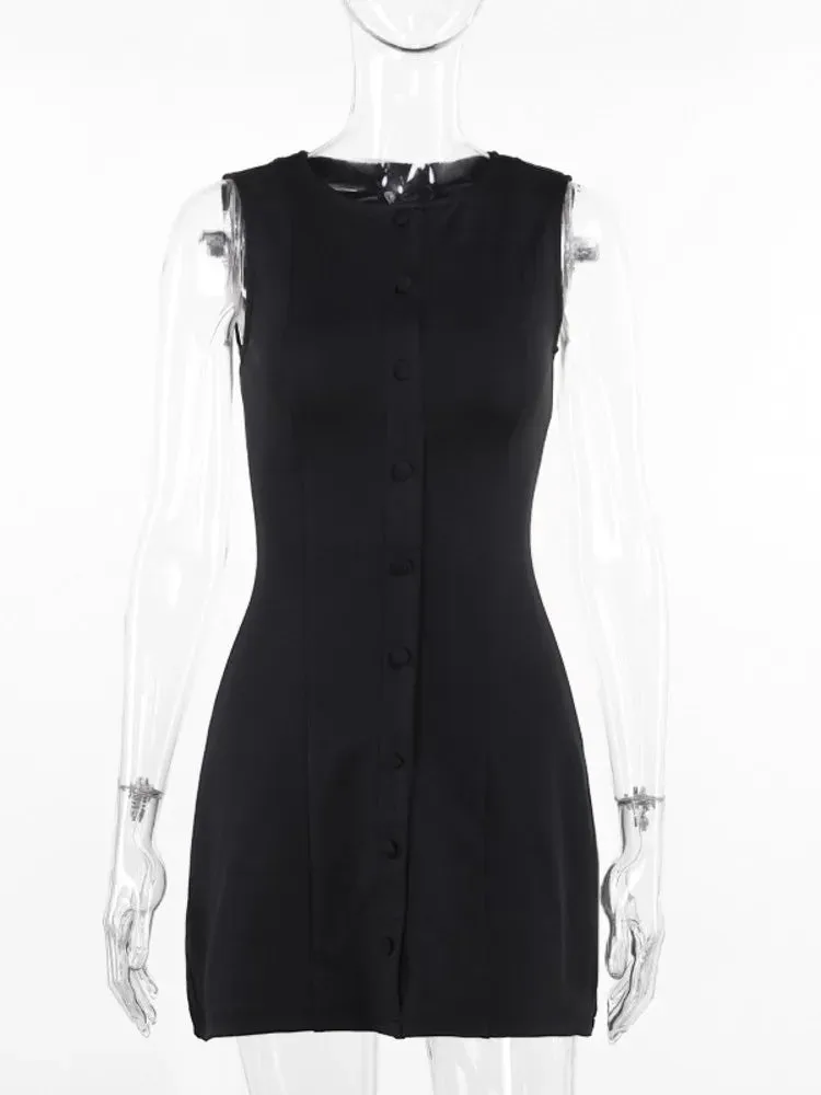 Amozae-hoco dresses Amozae Fashion Sleeveless Sexy Mini Dress For Women New O Neck Single-btrasted Bodycon Club Party Tank Dress Femme Clothes