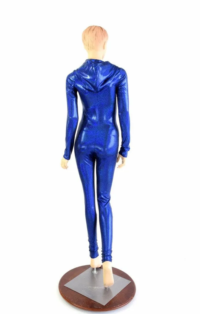 Blue Sparkly Hooded Catsuit