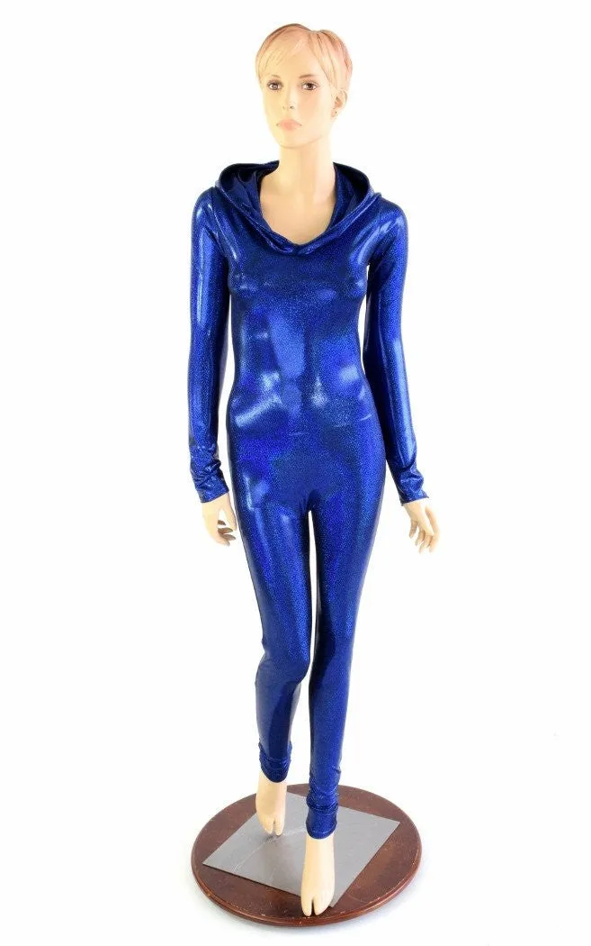 Blue Sparkly Hooded Catsuit