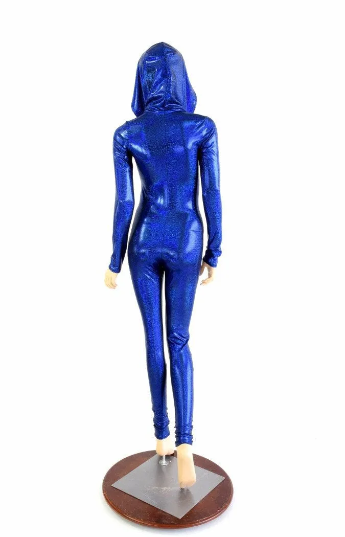 Blue Sparkly Hooded Catsuit