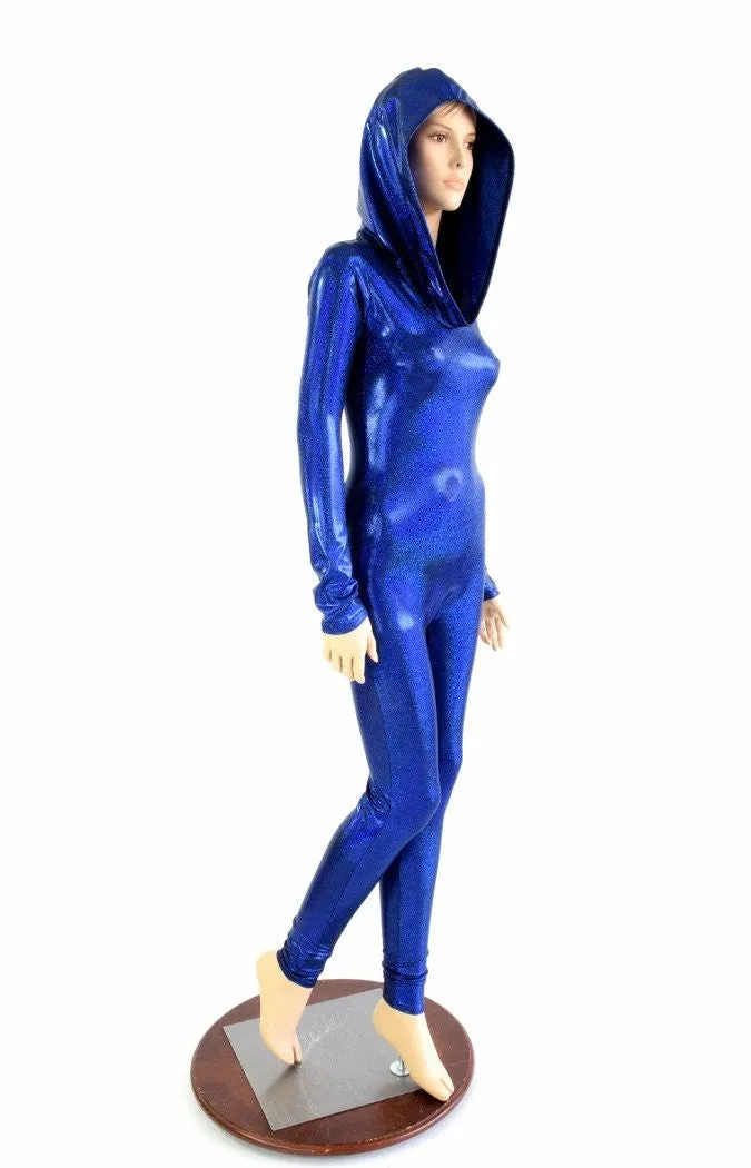 Blue Sparkly Hooded Catsuit