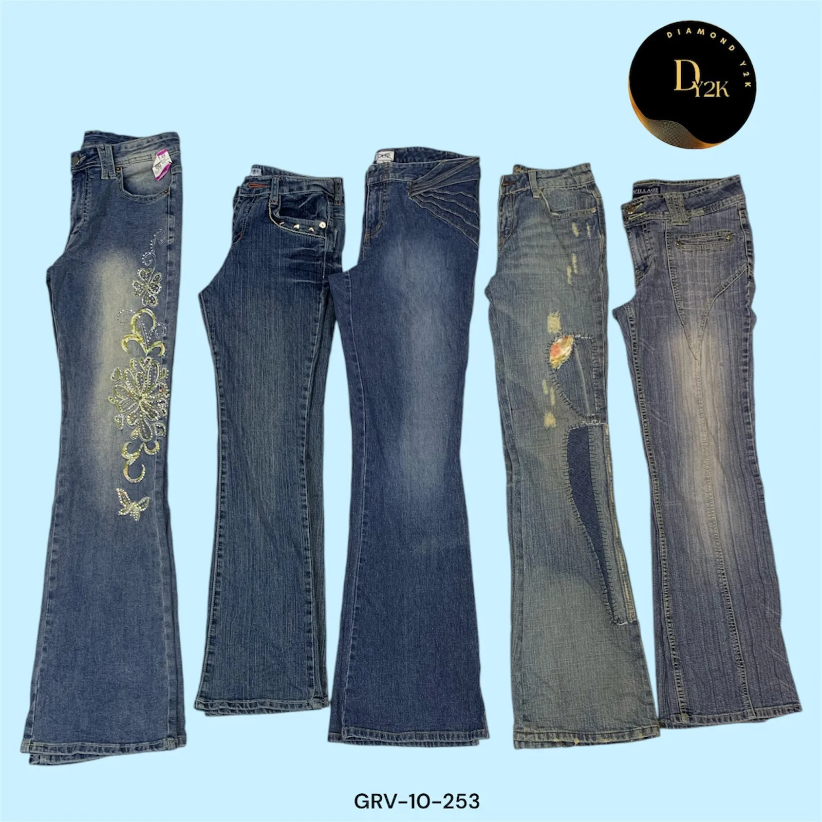 Boho Bloom: Y2K Embroidery Flare Jeans (GRV-10-253)