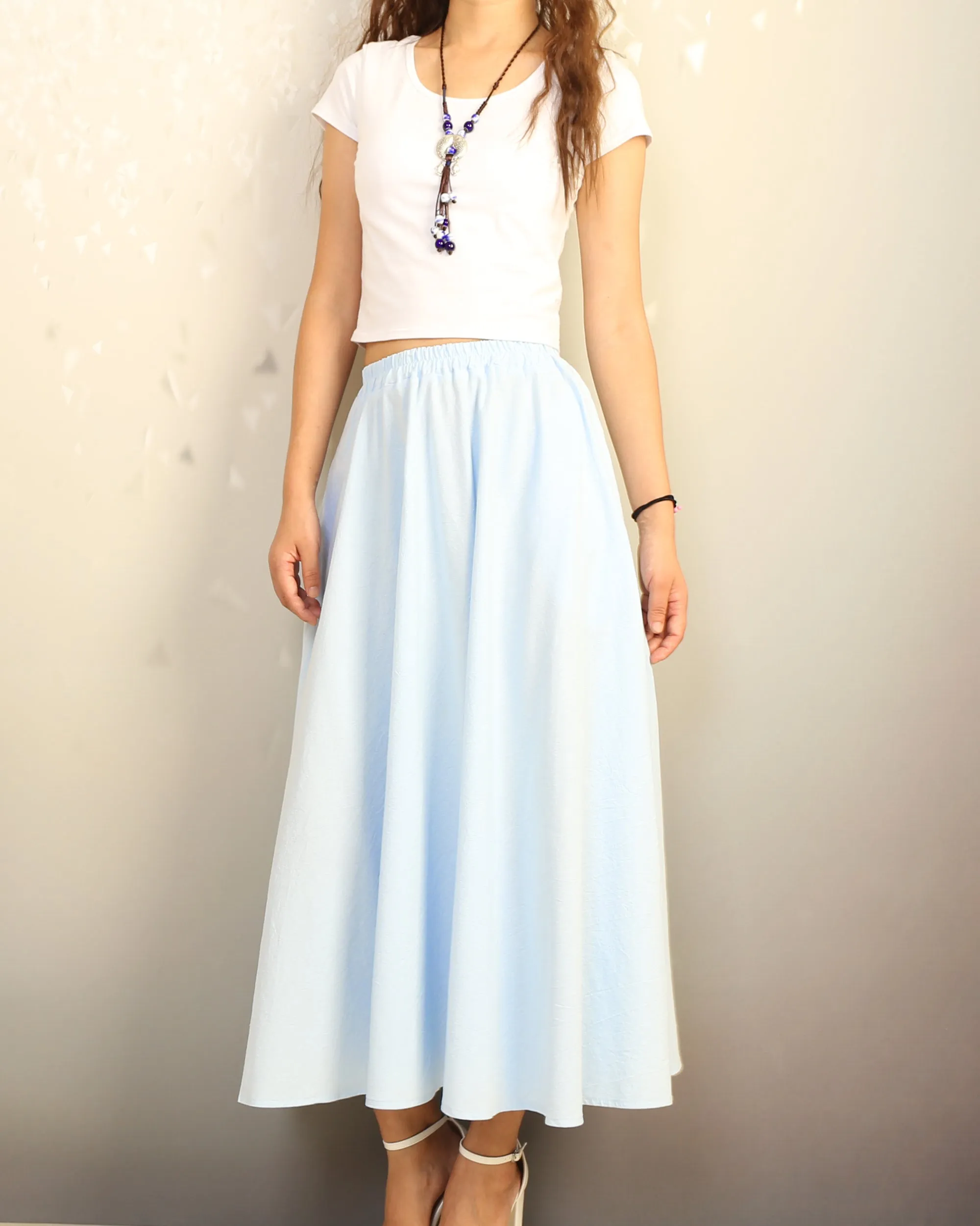 Boho skirt with pockets, Linen skirt, Elastic waist skirt, high waist skirt, flared skirt(Q1065)