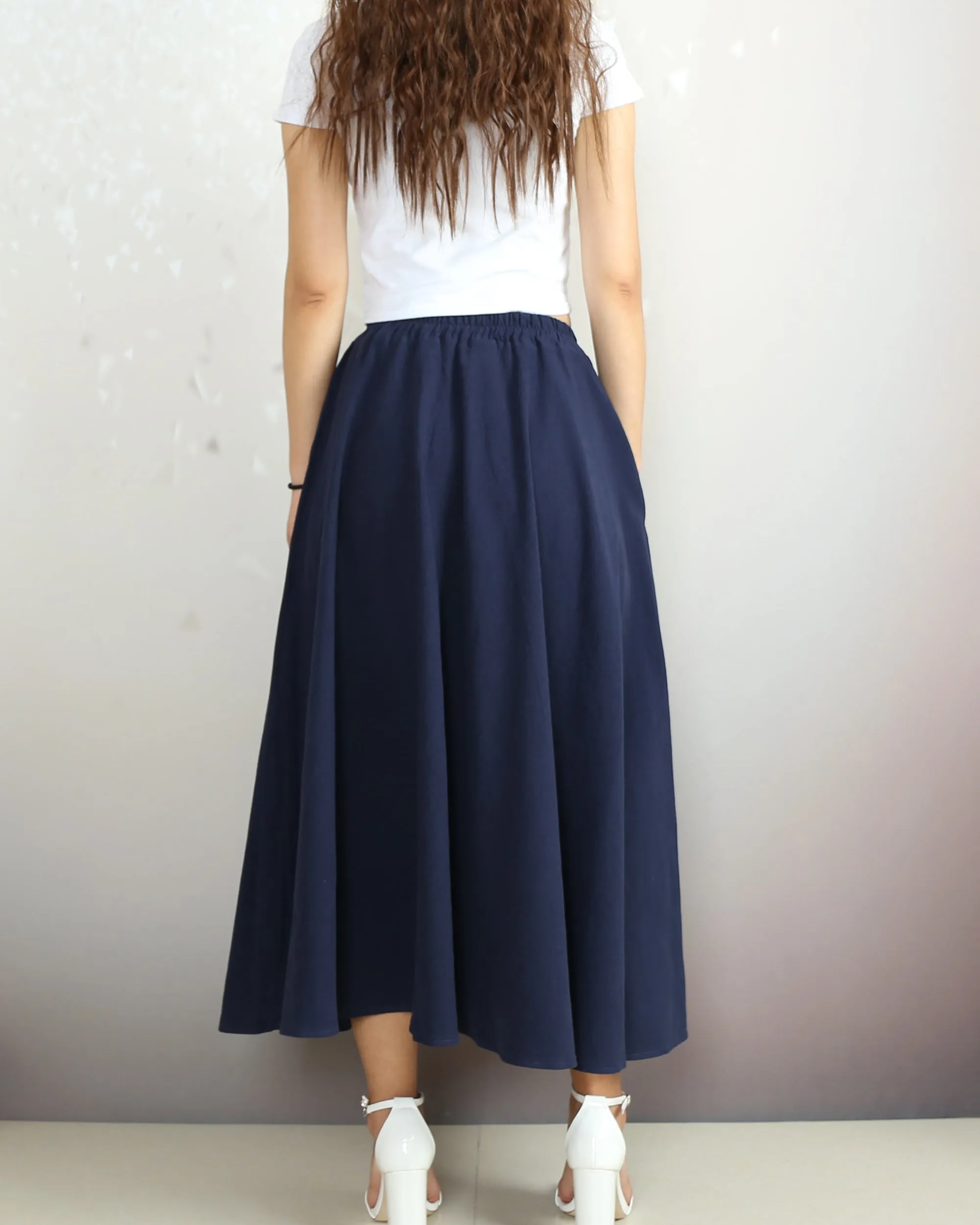 Boho skirt with pockets, Linen skirt, Elastic waist skirt, high waist skirt, flared skirt(Q1065)