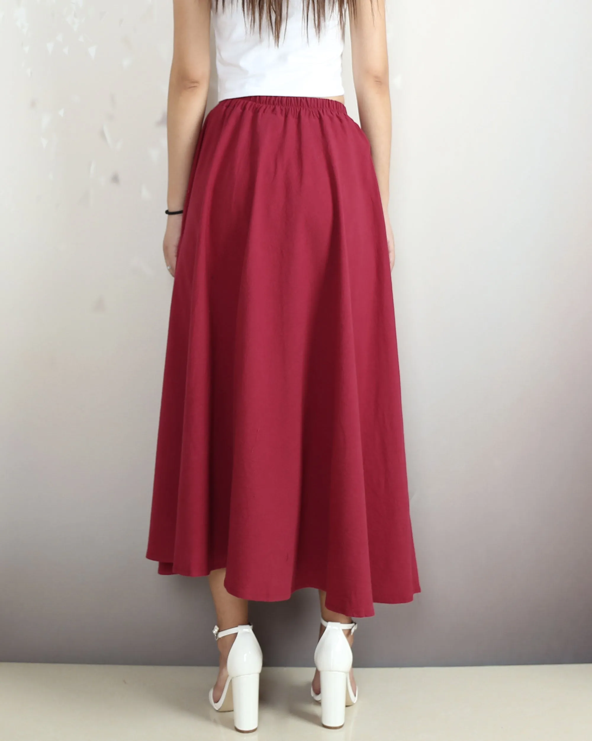 Boho skirt with pockets, Linen skirt, Elastic waist skirt, high waist skirt, flared skirt(Q1065)