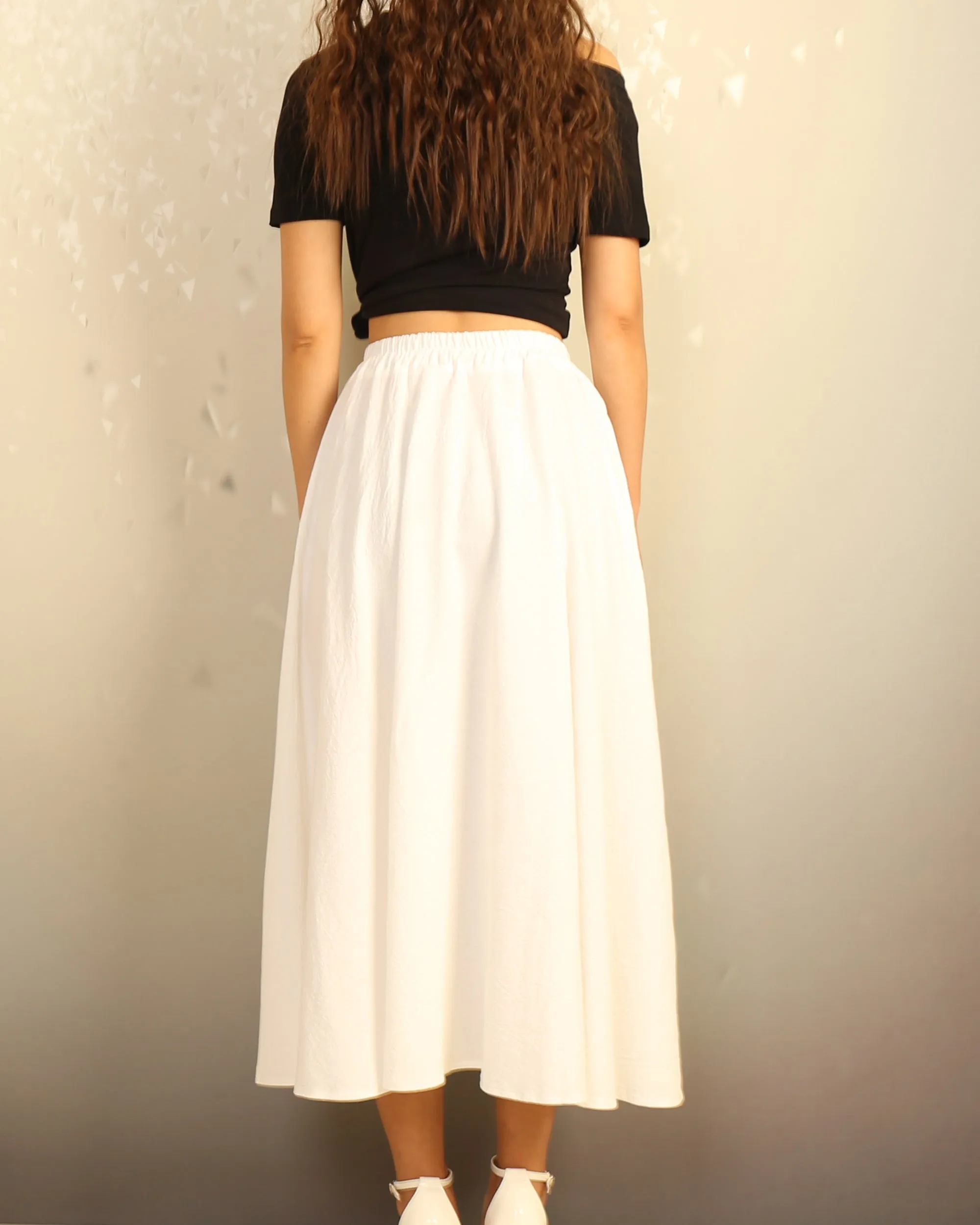 Boho skirt with pockets, Linen skirt, Elastic waist skirt, high waist skirt, flared skirt(Q1065)
