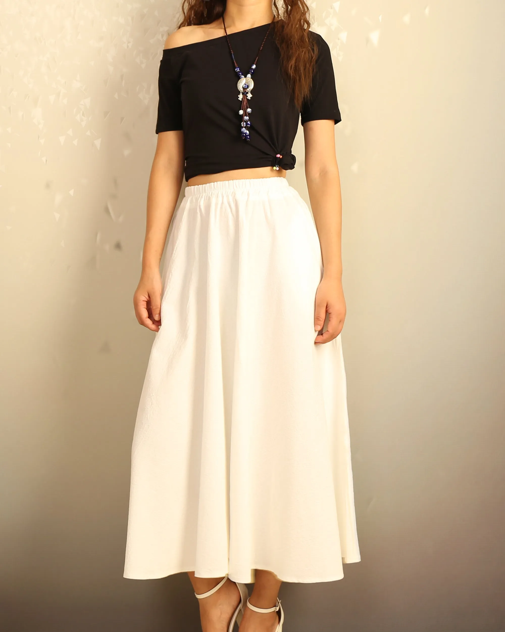 Boho skirt with pockets, Linen skirt, Elastic waist skirt, high waist skirt, flared skirt(Q1065)