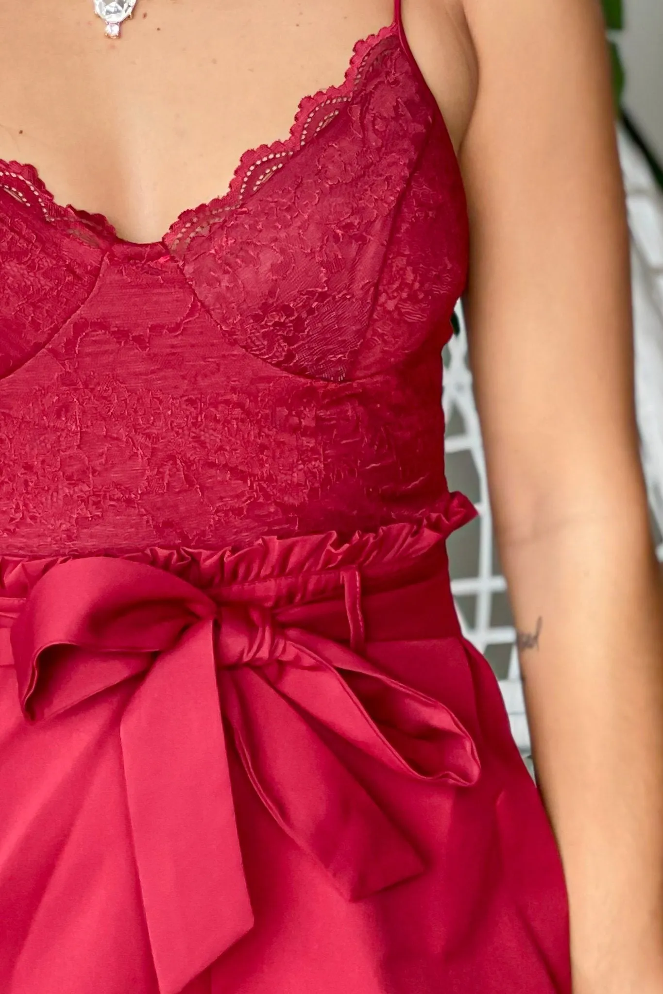 Burgundy Lace Top Romper