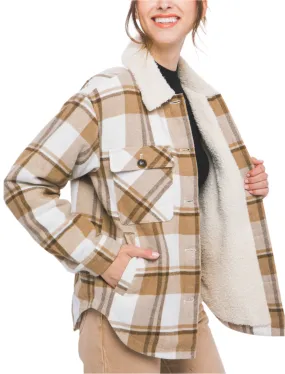 Camel Sherpa Collar Plaid Shacket