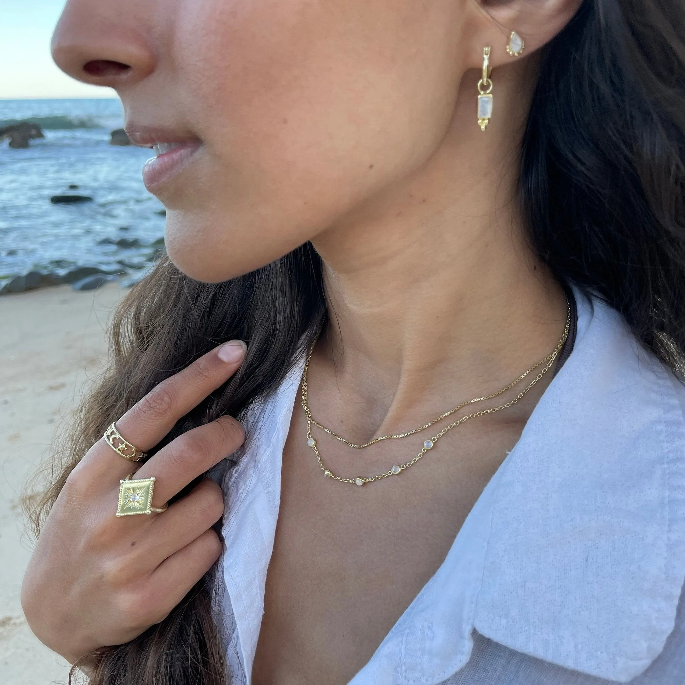 Cleo Rainbow Moonstone 14K Gold Adjustable Choker