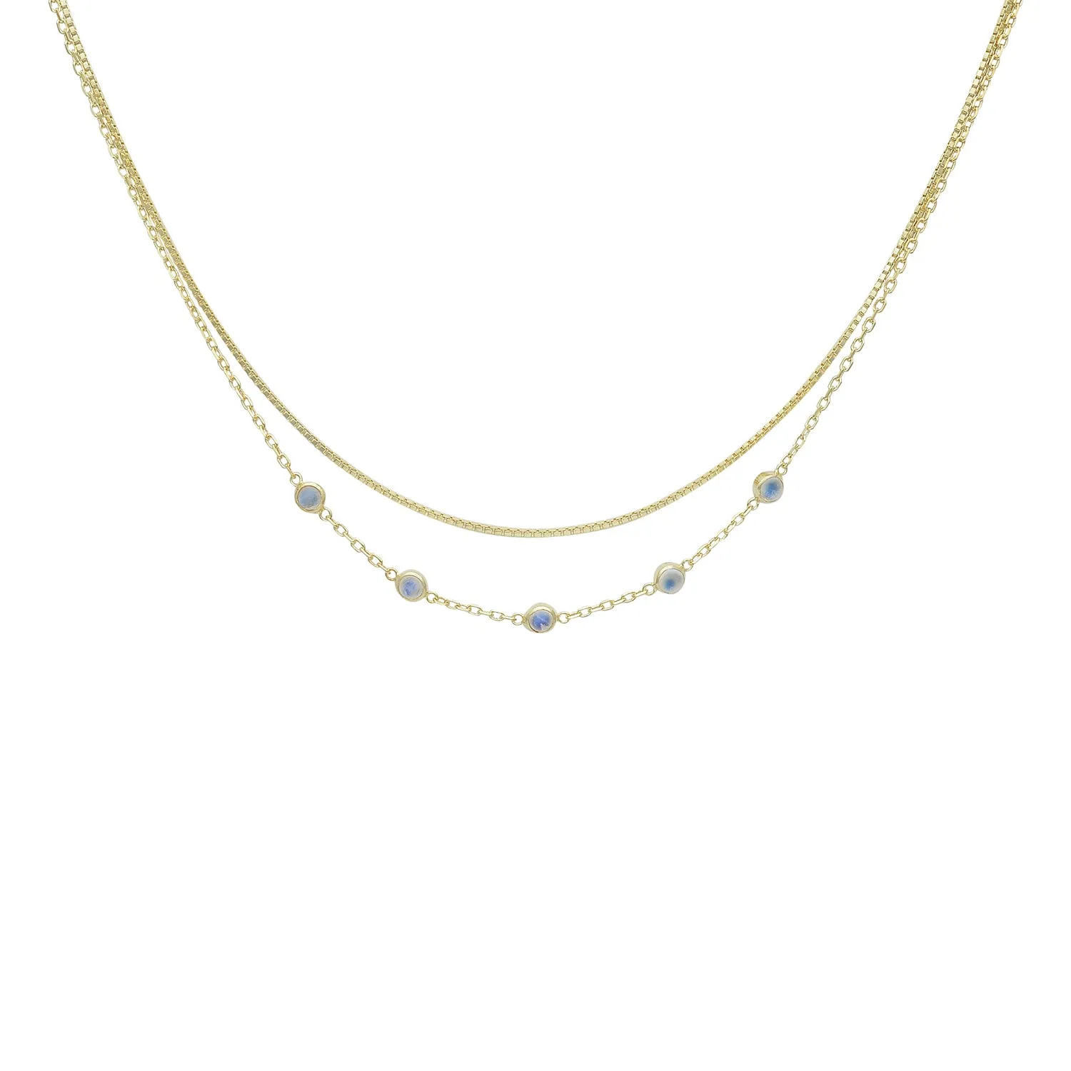 Cleo Rainbow Moonstone 14K Gold Adjustable Choker