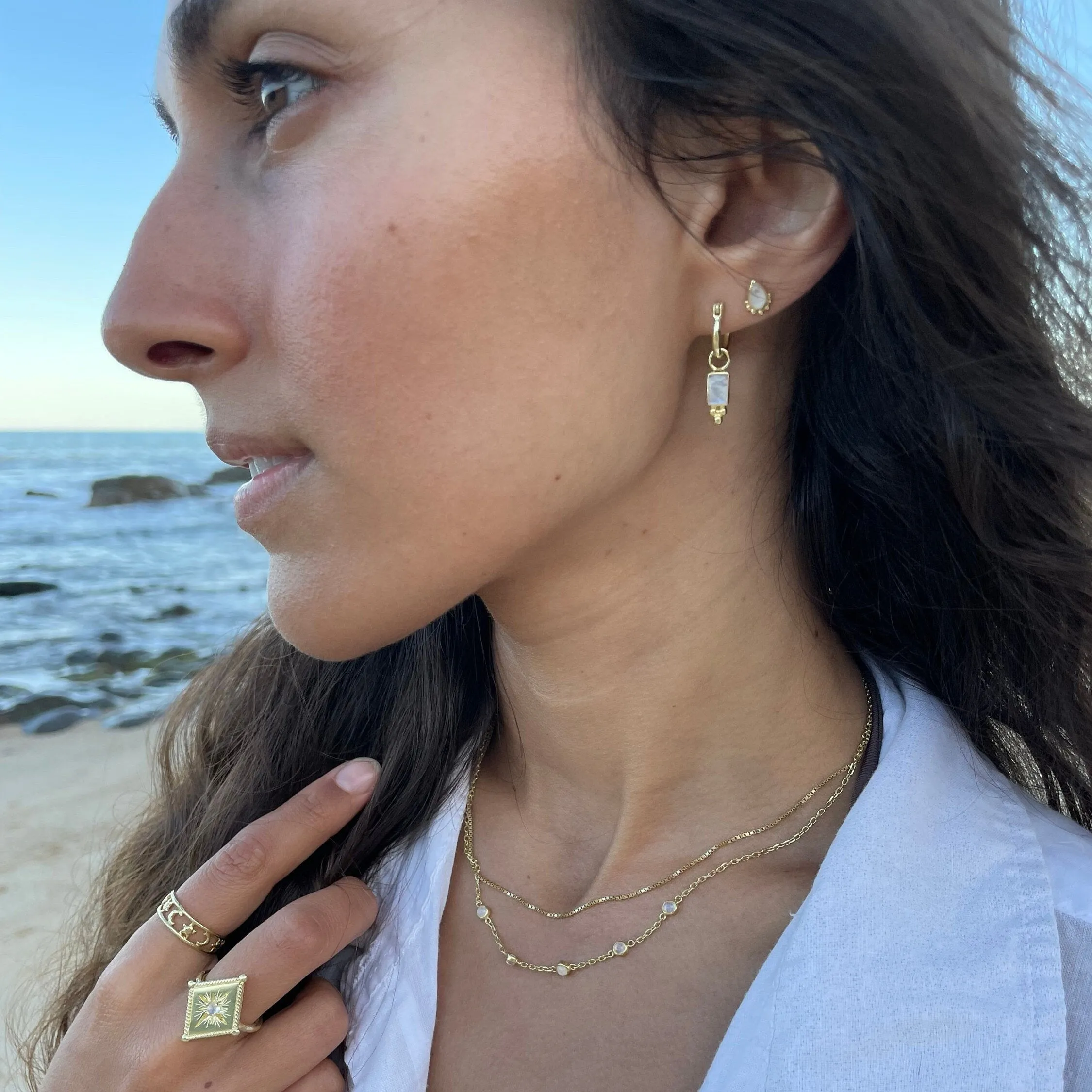 Cleo Rainbow Moonstone 14K Gold Adjustable Choker