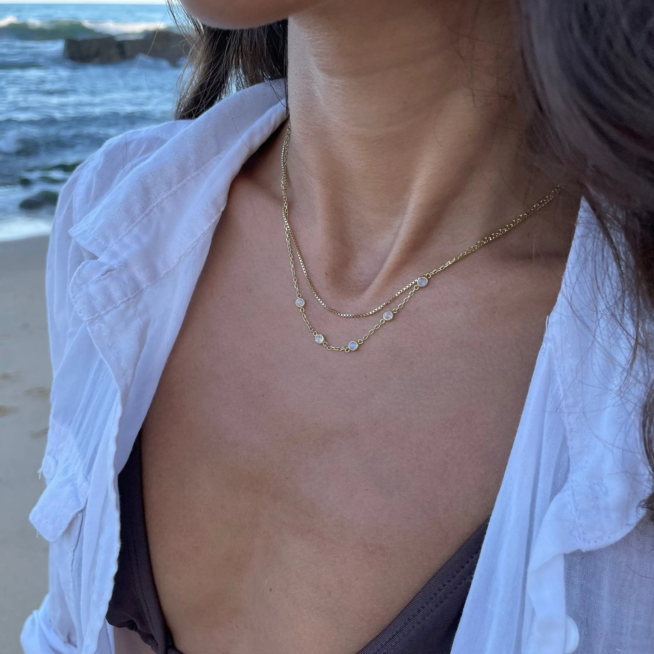 Cleo Rainbow Moonstone 14K Gold Adjustable Choker