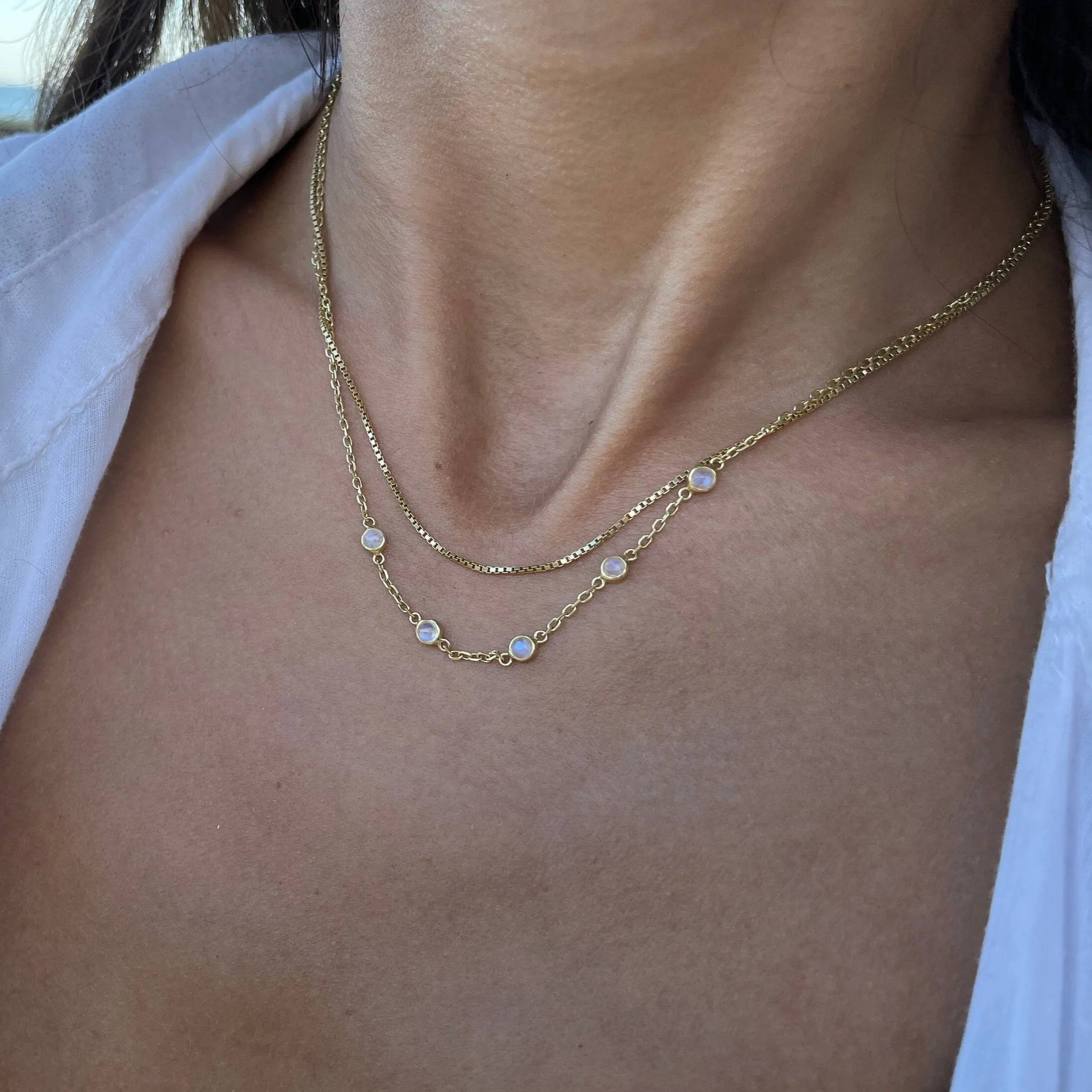Cleo Rainbow Moonstone 14K Gold Adjustable Choker