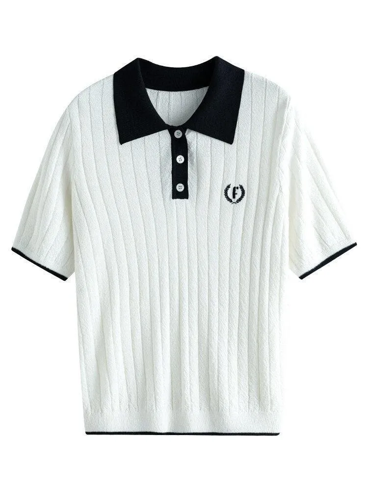 College Style Short Sleeve Sweater