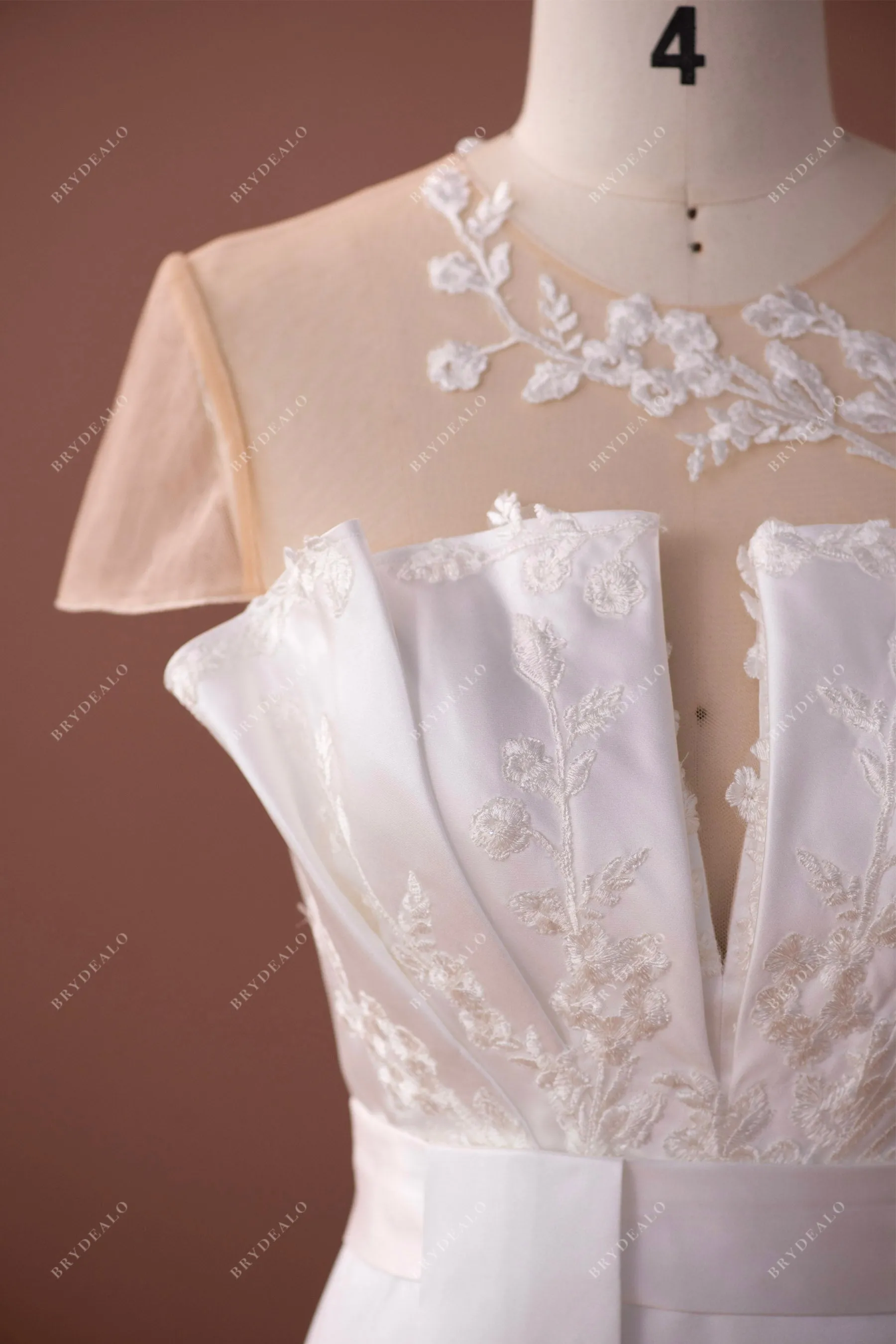 Designer Ruffled Satin Inclined Buttoned Back Mermaid Bridal Gown