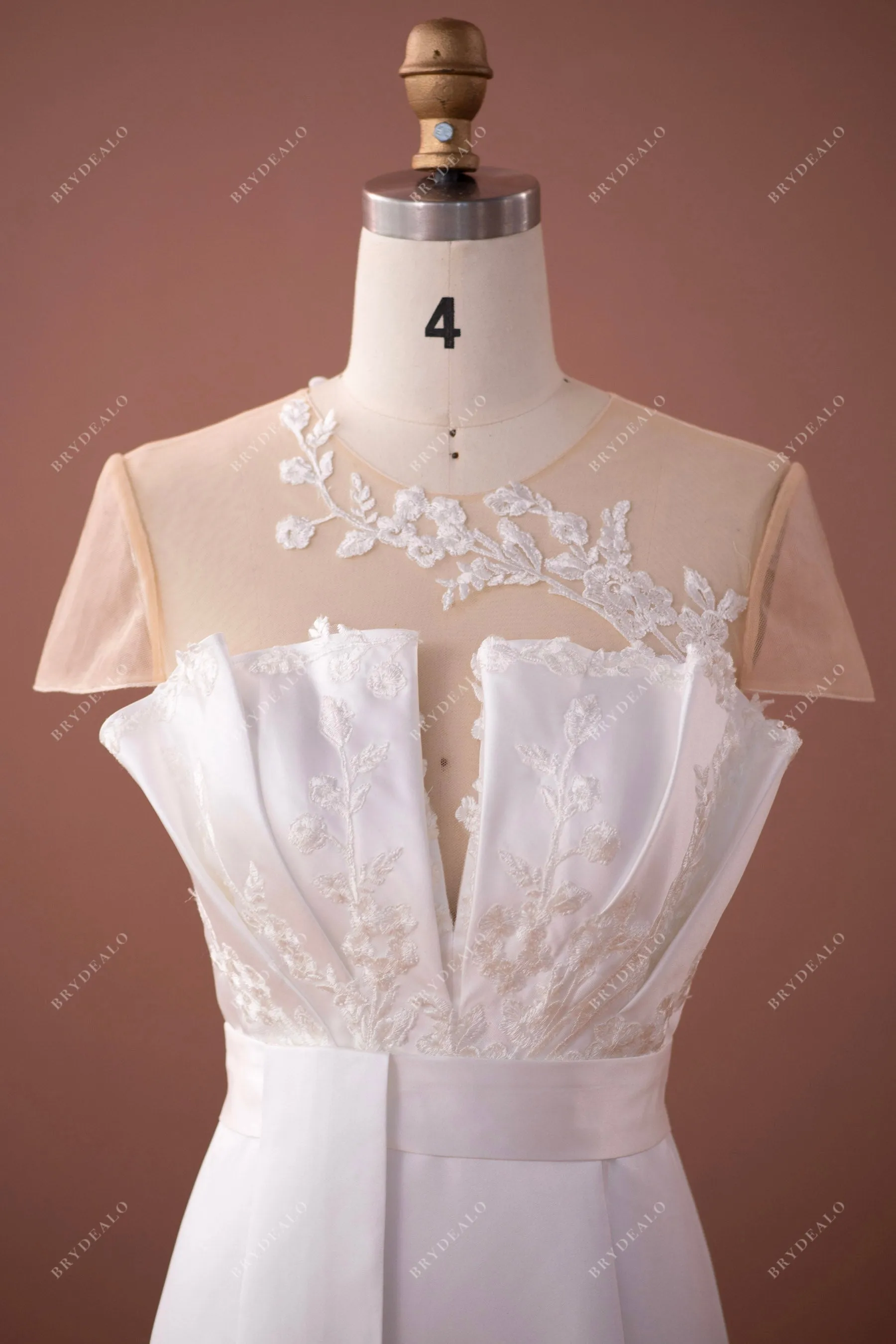 Designer Ruffled Satin Inclined Buttoned Back Mermaid Bridal Gown