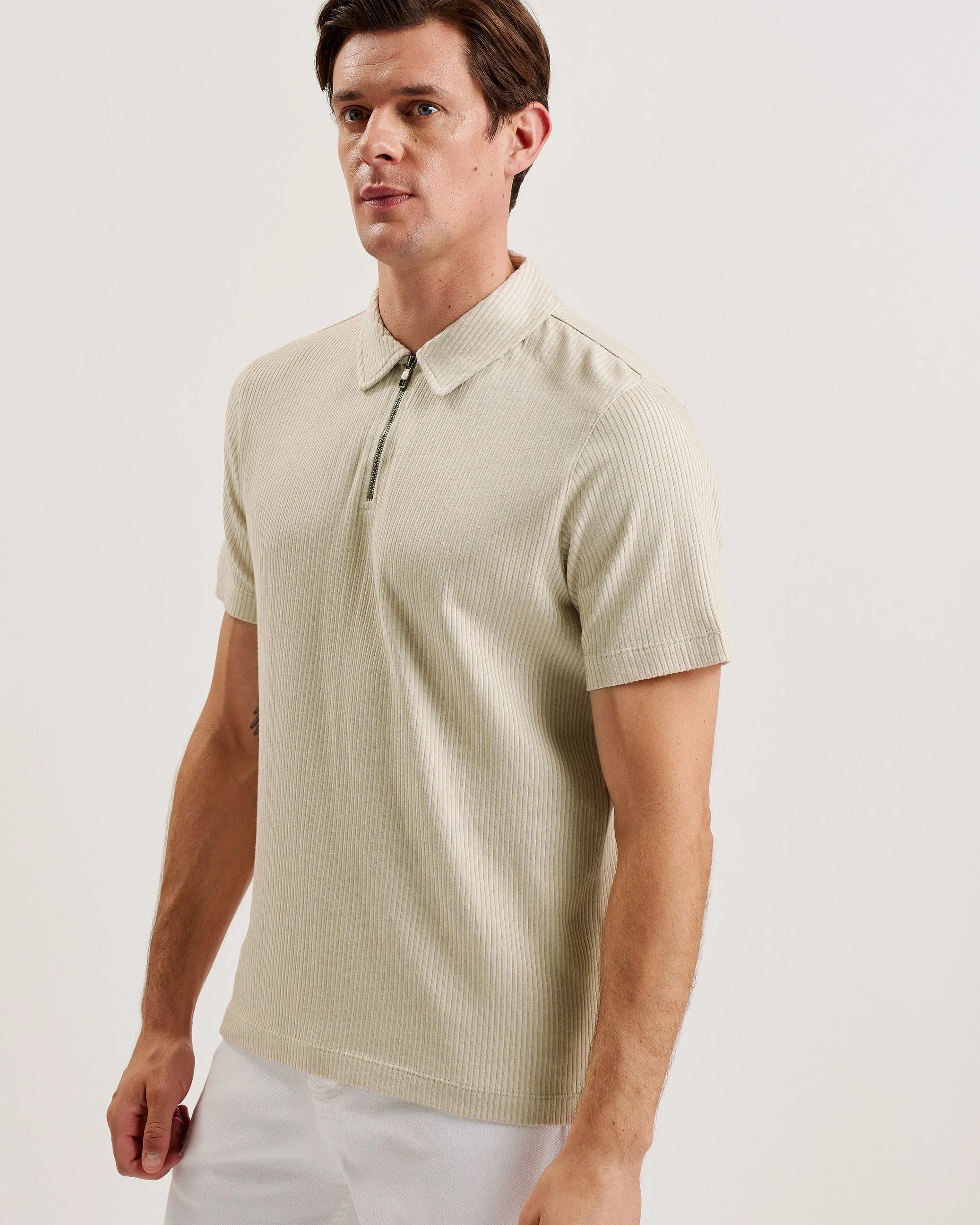 Elgrave Ss Regular Textured Half-Zip Polo Beige