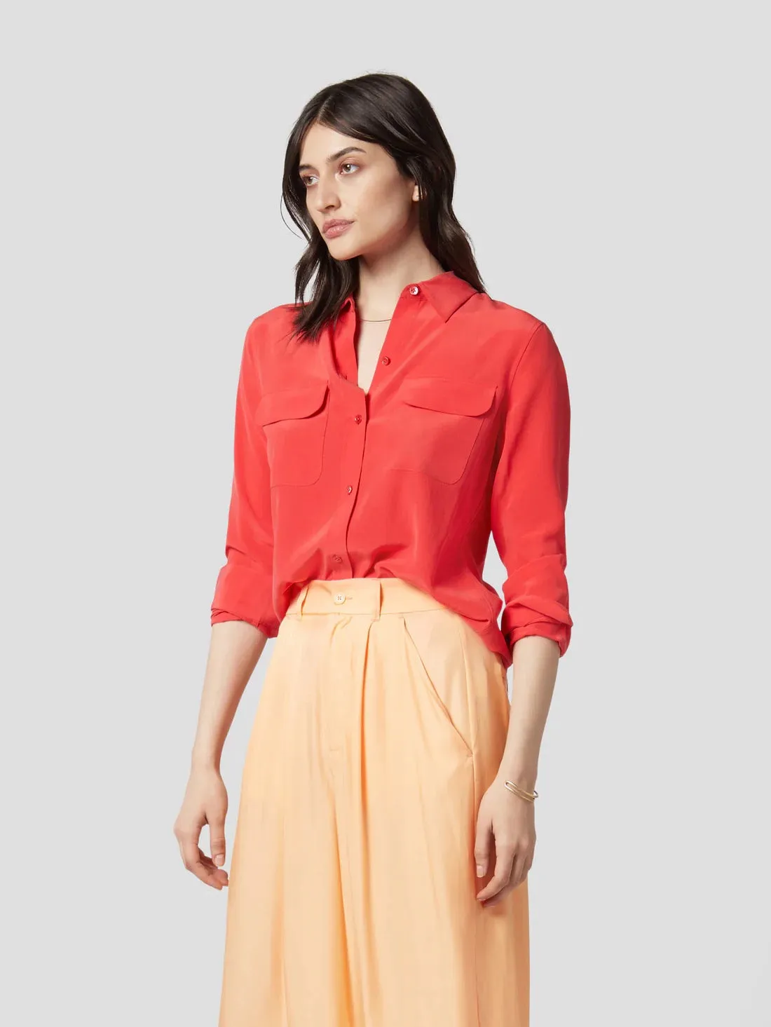 EQUIPMENT SLIM SIGNATURE SILK SHIRT - Hibiscus