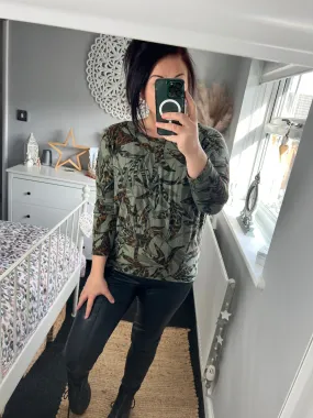 Fine Knit Leaf Jumper - Khaki