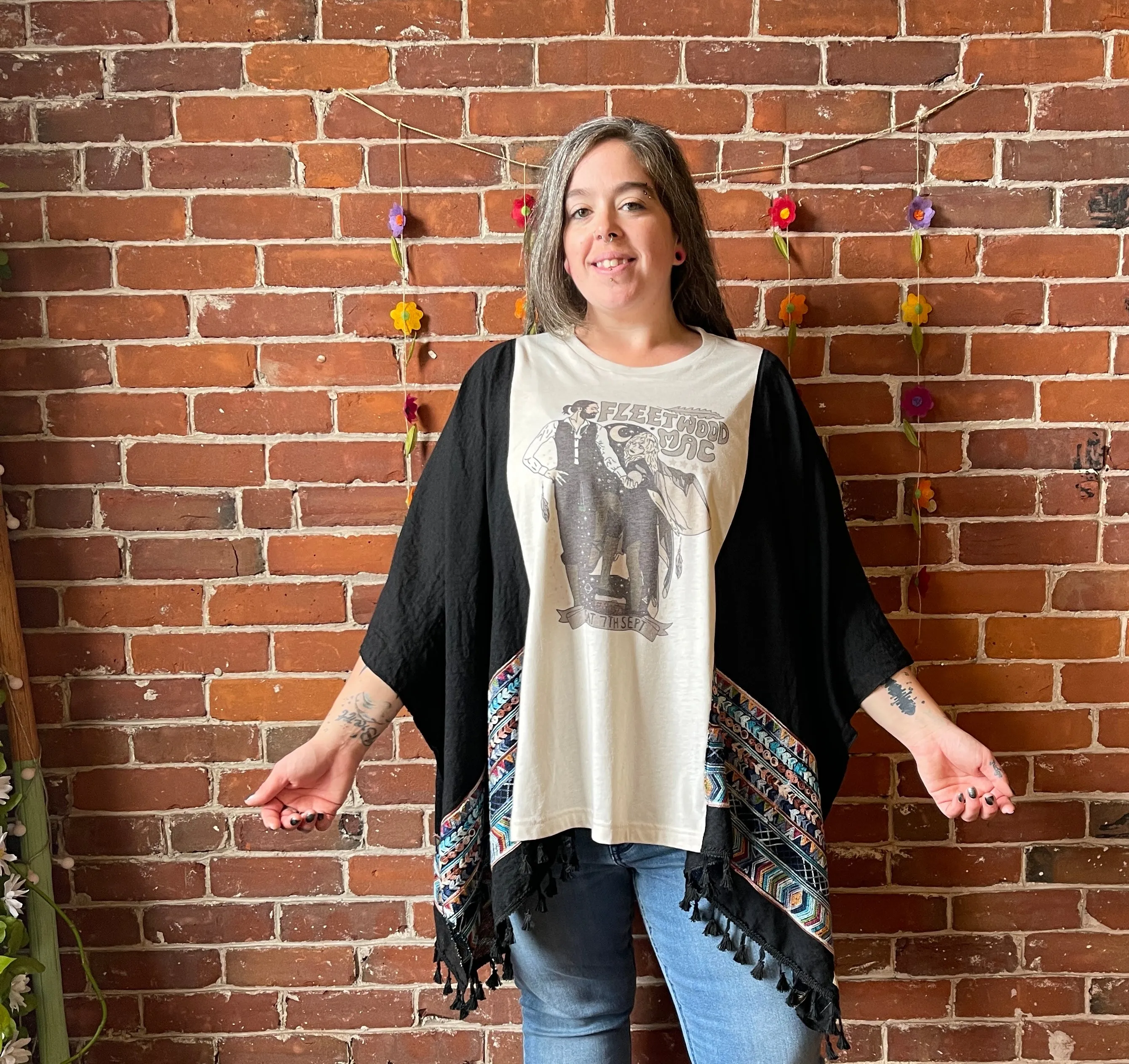 Fleetwood Mac Dreams Inspired Black Tassel Embroidered Poncho