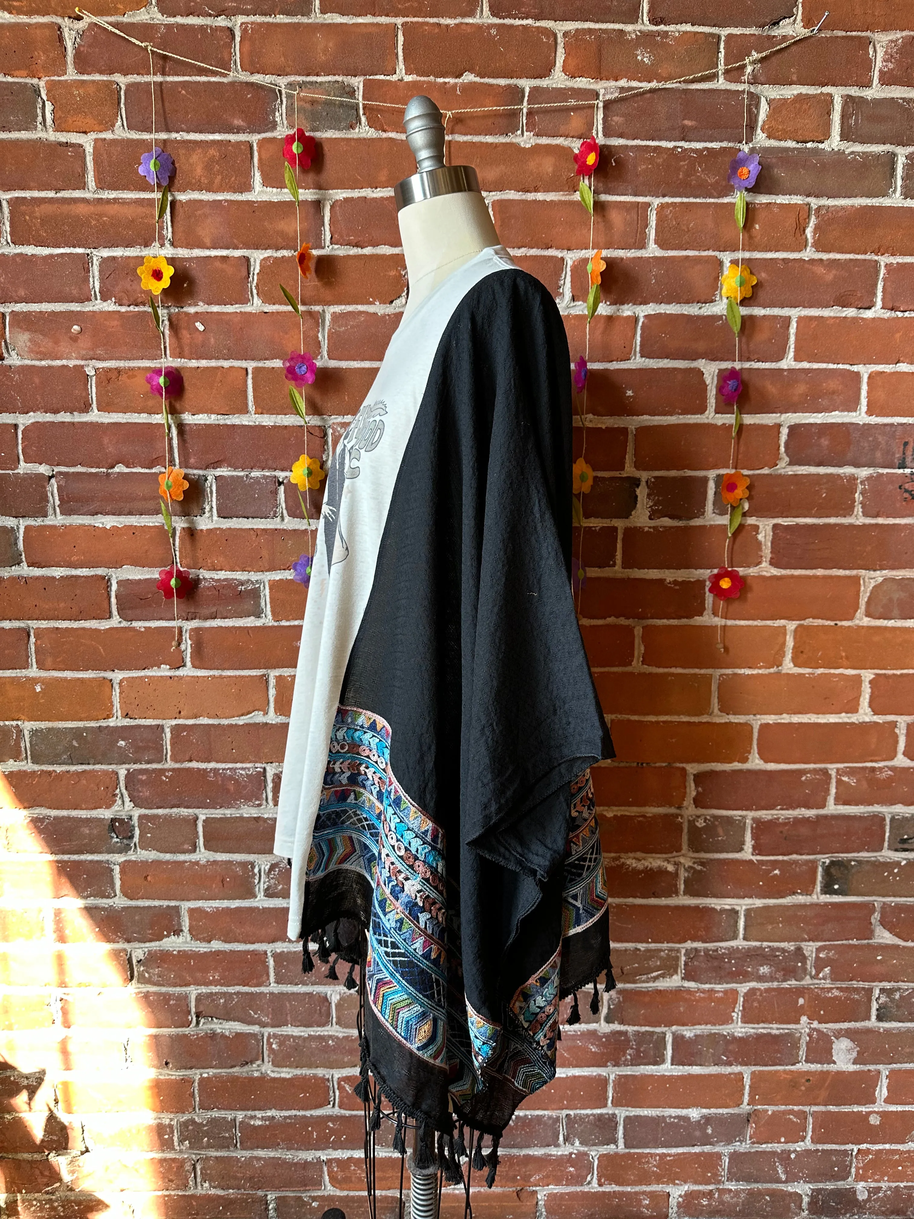 Fleetwood Mac Dreams Inspired Black Tassel Embroidered Poncho