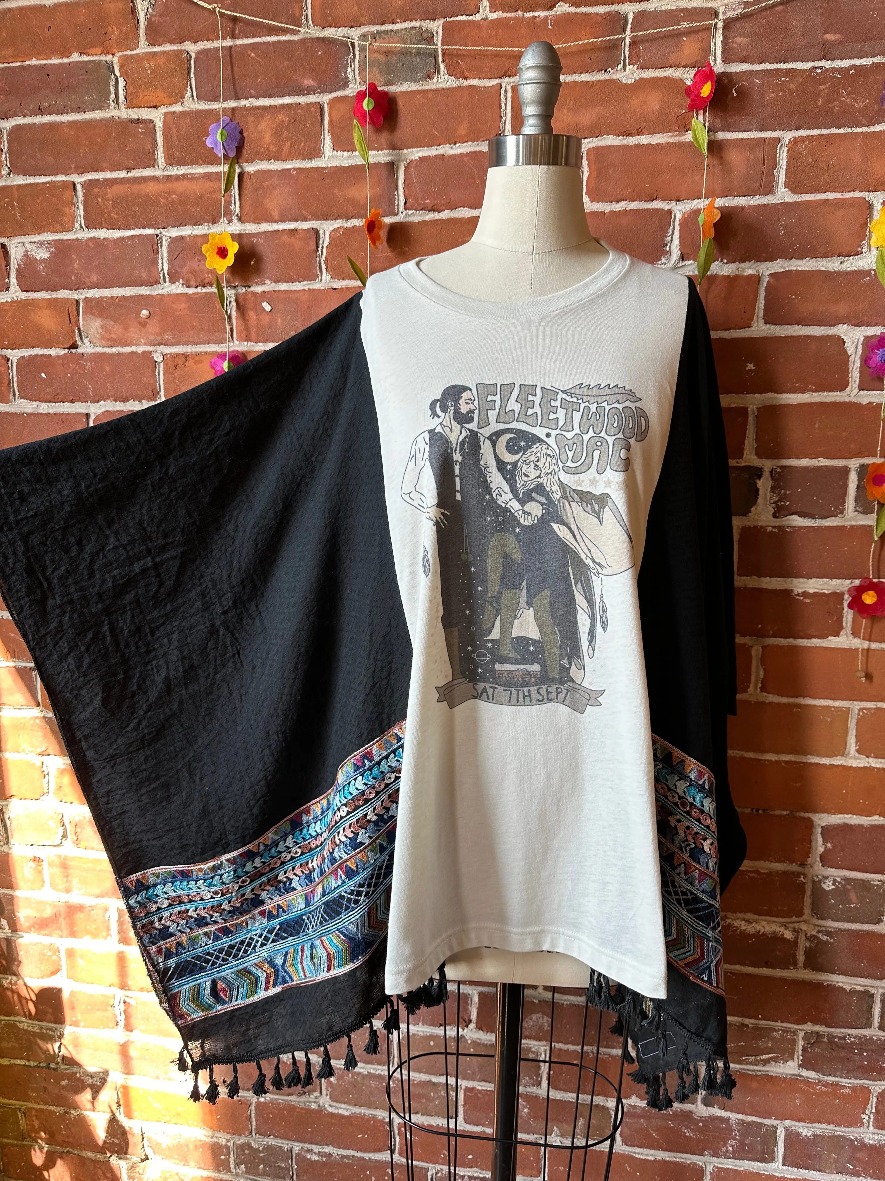 Fleetwood Mac Dreams Inspired Black Tassel Embroidered Poncho