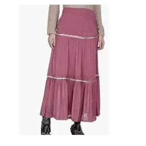 Free People Women's Zippered Embellished Textured Pleated Tea-Length Party Peasant Skirt Pink Size10