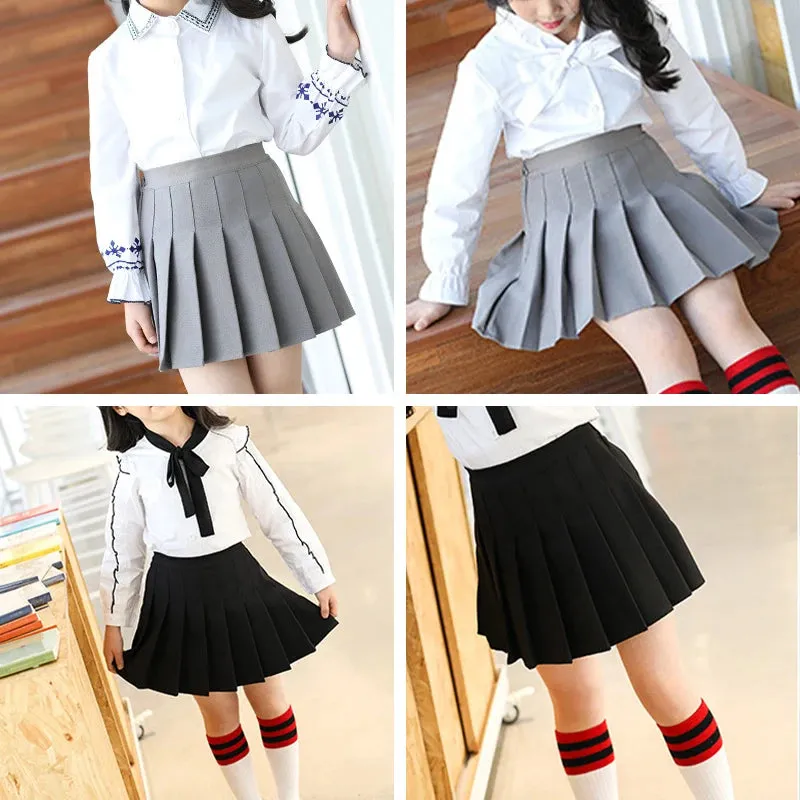 Girls High Waist Solid Pleated Mini Skirt for 4-12Y Girl Summer Korean Preppy Style Fashion Dance Skirts Student A-line Skirts