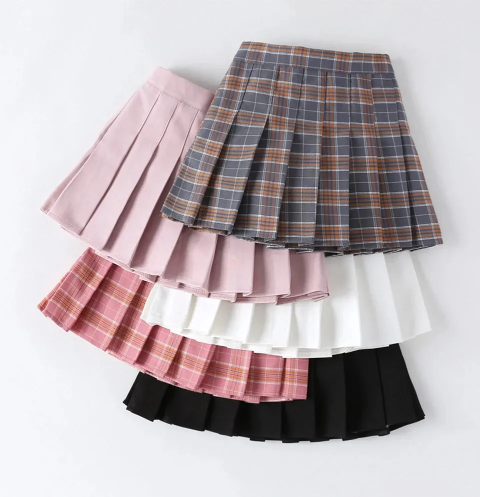 Girls High Waist Solid Pleated Mini Skirt for 4-12Y Girl Summer Korean Preppy Style Fashion Dance Skirts Student A-line Skirts