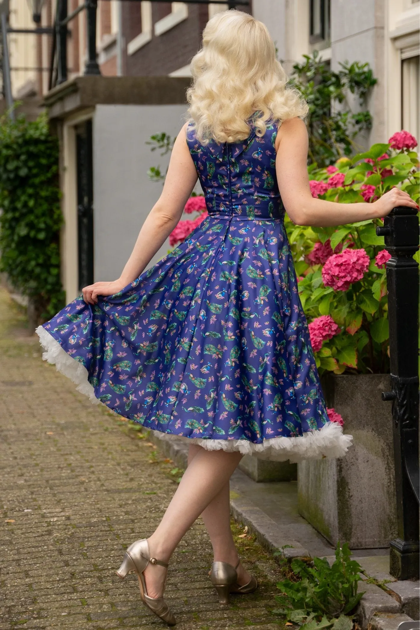 Grace Purple Peacock Pleated Bust Dress