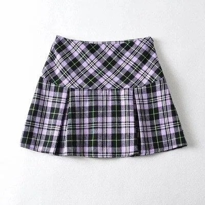 Graduation Gifts  High Waist Sexy Plaid Patchwork Short Skirt For Women Ruffles Pleated Above Knee Mini Striped Harajuku Skirt Summer 2021 New D8