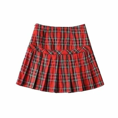 Graduation Gifts  High Waist Sexy Plaid Patchwork Short Skirt For Women Ruffles Pleated Above Knee Mini Striped Harajuku Skirt Summer 2021 New D8