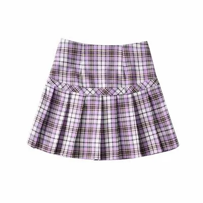 Graduation Gifts  High Waist Sexy Plaid Patchwork Short Skirt For Women Ruffles Pleated Above Knee Mini Striped Harajuku Skirt Summer 2021 New D8