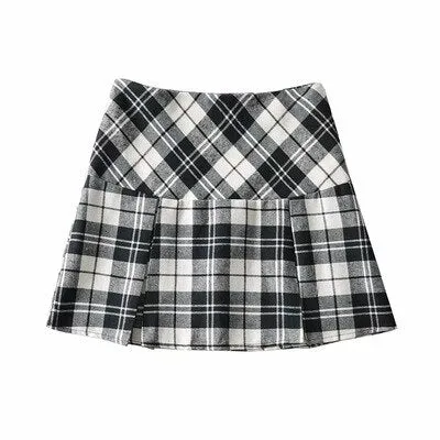 Graduation Gifts  High Waist Sexy Plaid Patchwork Short Skirt For Women Ruffles Pleated Above Knee Mini Striped Harajuku Skirt Summer 2021 New D8