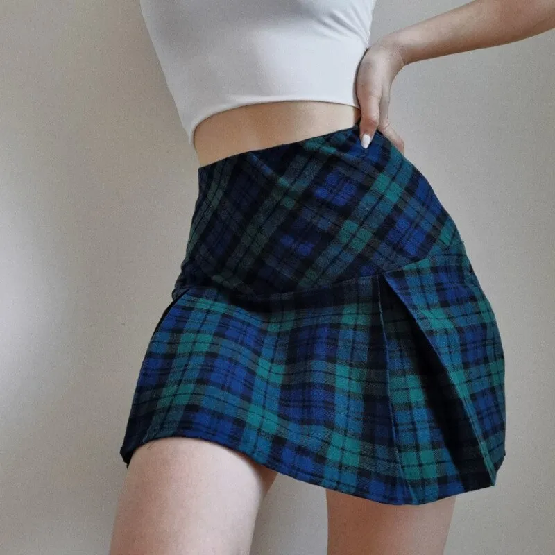 Graduation Gifts  High Waist Sexy Plaid Patchwork Short Skirt For Women Ruffles Pleated Above Knee Mini Striped Harajuku Skirt Summer 2021 New D8