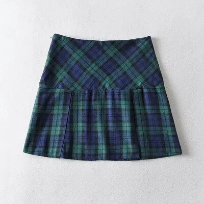Graduation Gifts  High Waist Sexy Plaid Patchwork Short Skirt For Women Ruffles Pleated Above Knee Mini Striped Harajuku Skirt Summer 2021 New D8