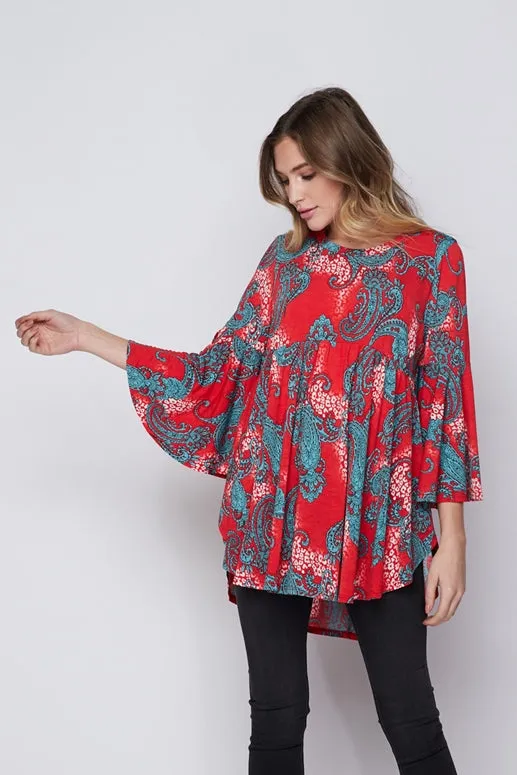 Honey Me Paisley Print Blouse - Coral Mint