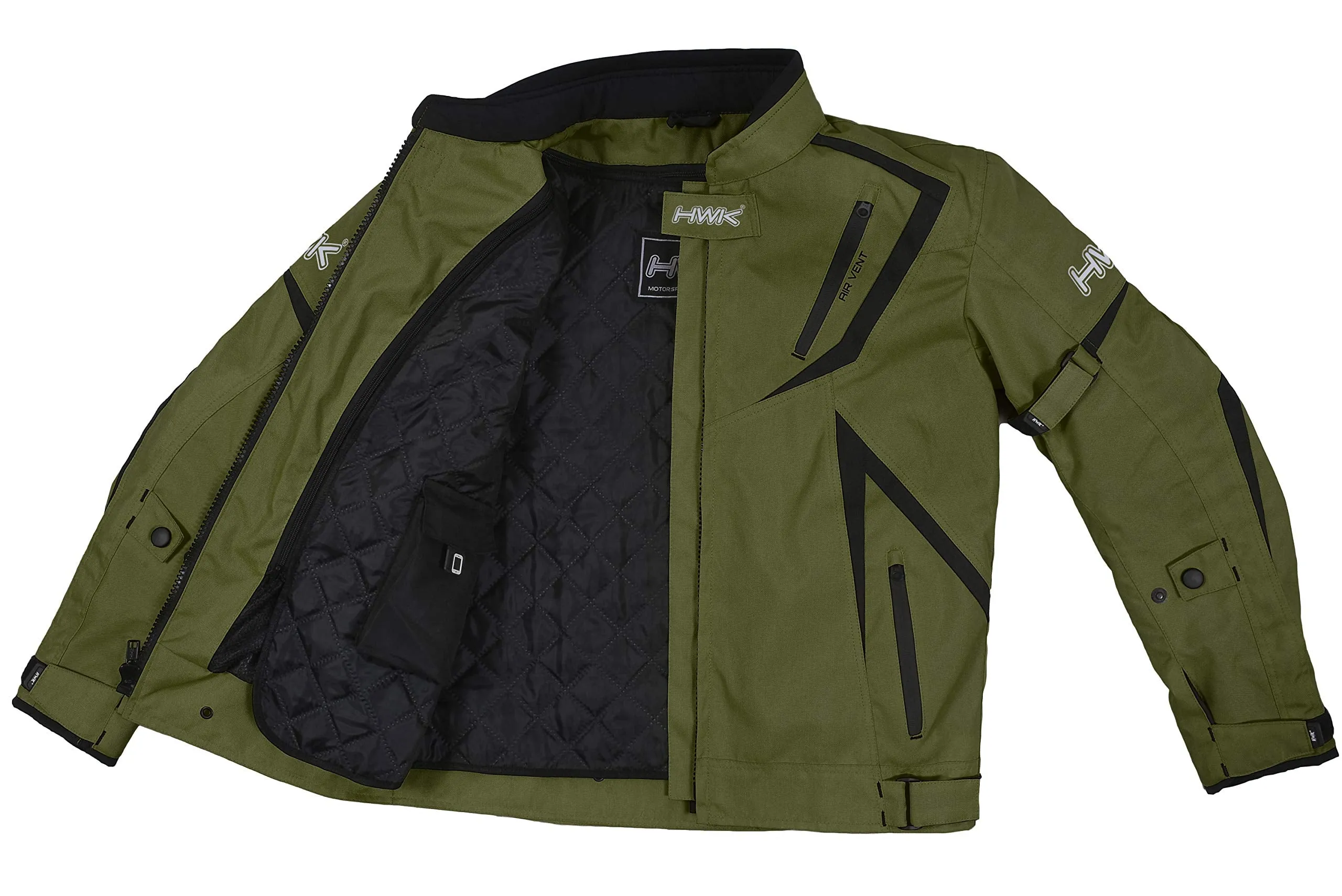 HWK Motorcycle Jacket Riding Mens Textile Motocross Dualsport Racing Hi-Vis Biker CE Armored Water Resistant Jackets (Military Green, 2XL)